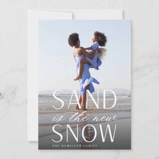 砂は新しい雪の海岸のクリスマスの写真 シーズンカード (正面)