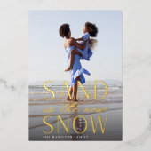 砂は新しい雪の海岸のクリスマスの写真 箔シーズンカード (正面)