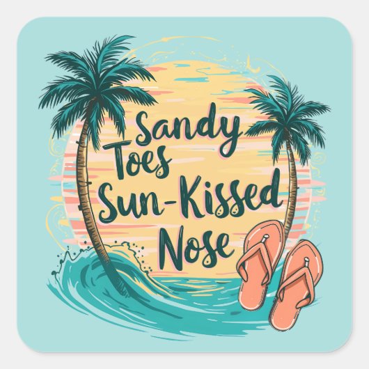 砂まみれの足に日焼けした鼻 ビーチの美観 スクエアシール (正面)