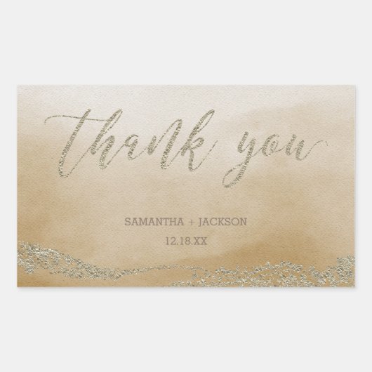 砂エレガントの水の色が結婚ありがとう 長方形シール (正面)