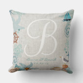 砂スタイリッシュ航海の青の夏ビーチ結婚式 クッション (正面)