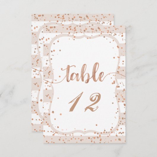 砂ストライプバラと金ゴールド結婚のテーブル番号 招待状 (正面/裏面)