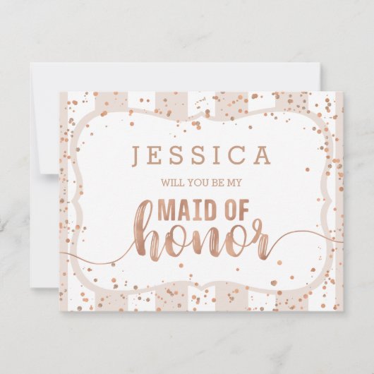 砂ストライプバラ金ゴールド私のメイド・オブ・オーナー(花嫁付き添い人) 招待状 (正面)