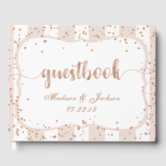 砂ストライプバラ金ゴールド紙吹雪結婚ズモノグラム ゲストブック (正面)