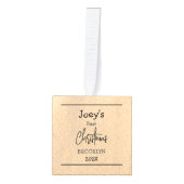 砂テーマ.ベビー初めてのクリスマス3枚の写真 キューブオーナメント (正面)