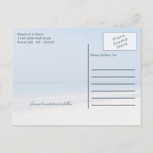 砂ドルとヒトデのビーチ日付を保存 案内ポストカード (裏面)