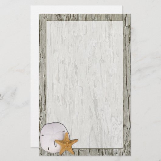 砂ドルとヒトデの流木フレーム 便箋 (正面/裏面)