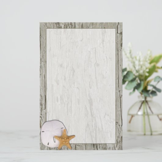 砂ドルとヒトデの流木フレーム 便箋 (スタンド正面)