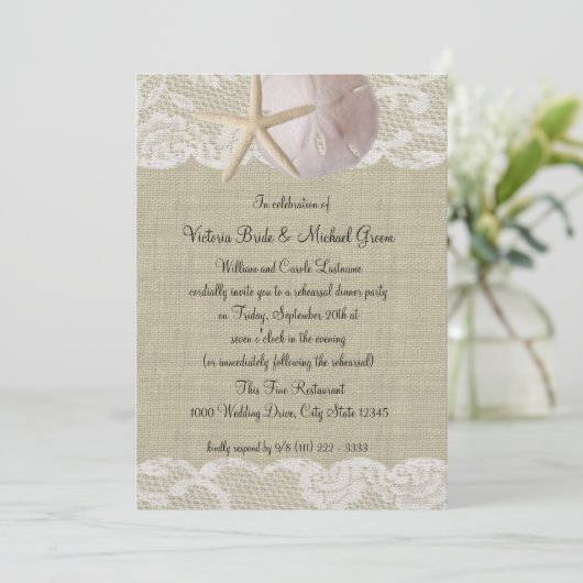 砂ドルとレースのリハーサルディナー 招待状 (スタンド正面)