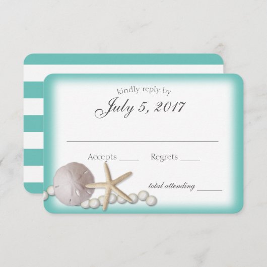 砂ドルと真珠のビーチ結婚式応答 出欠カード (正面/裏面)