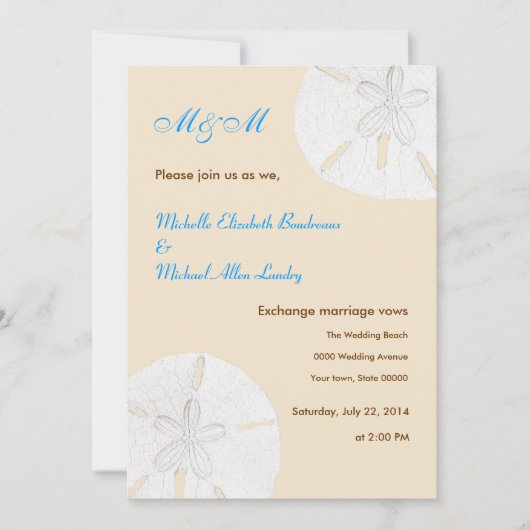 砂ドルのカジュアルな結婚式招待状 招待状 (正面)