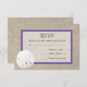 砂ドルのビーチ結婚式RSVPカード紫色 出欠カード (正面/裏面)