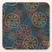 砂ドルライン赤い黄色の青 スクエアペーパーコースター (正面)