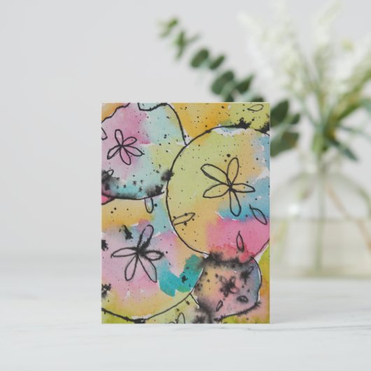 砂ドル水の色&インク絵画のはがき ポストカード (スタンド正面)