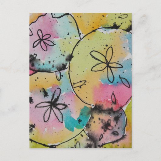 砂ドル水の色&インク絵画のはがき ポストカード (正面)