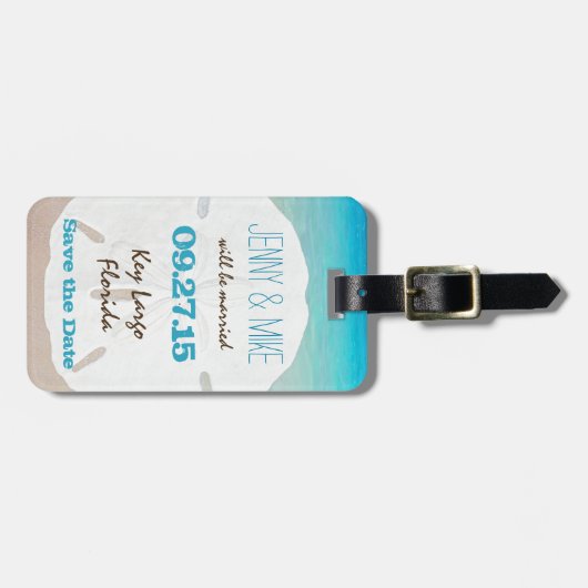 砂ドル海で日付を保存 ラゲッジタグ (正面横)