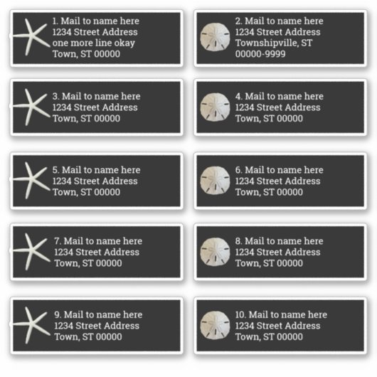 砂ドル海の星黒個々の郵送 シール (正面)