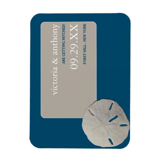 砂ドル海ブルービーチ結婚式日付を保存 マグネット (縦)