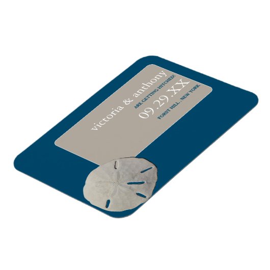 砂ドル海ブルービーチ結婚式日付を保存 マグネット (左側)