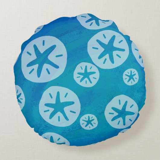 砂ドル白と青のパターン ラウンドクッション (裏面)