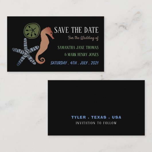 砂ドル、ヒトデとシーホース、日付を保存 エンクロージャーカード (正面/裏面)