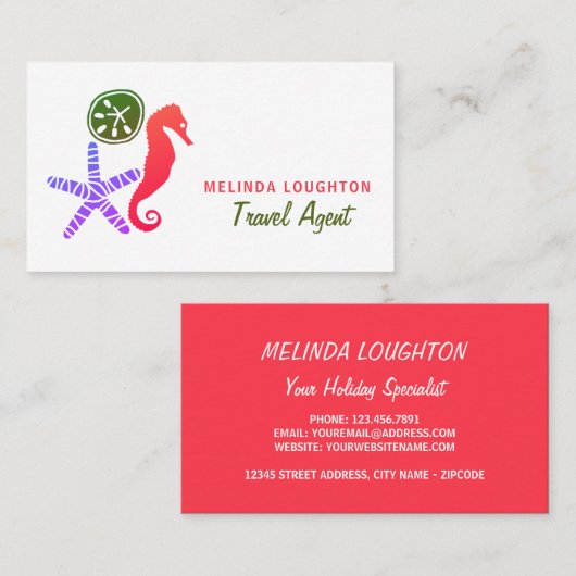 砂ドル、ヒトデ、乗馬、旅行と観光 名刺 (正面/裏面)