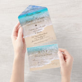 砂ハート熱帯海ビーチ結婚式 オールインワン招待状 (貼ってはがせる)