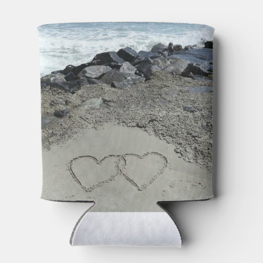 砂パーソナライズされたの中に2つのハート 缶クーラー (裏面)