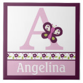 砂パーソナライズされた糖梅蝶文字名タイル タイル (正面)