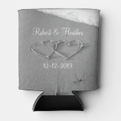 砂パーソナライズされた缶の結婚ハート 缶クーラー (正面)