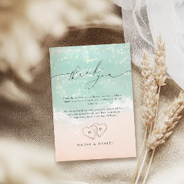 砂モダンハートのスクリプトビーチ結婚式 サンキューカード