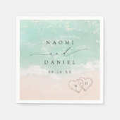 砂モダンハートのスクリプトビーチ結婚式 スタンダードカクテルナプキン (正面)