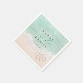 砂モダンハートのスクリプトビーチ結婚式 スタンダードカクテルナプキン (角)