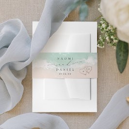 砂モダンハートのスクリプトビーチ結婚式 招待状ベリーバンド