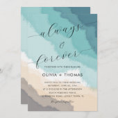 砂モダンビーチ波が常に永遠結婚 招待状 (正面/裏面)