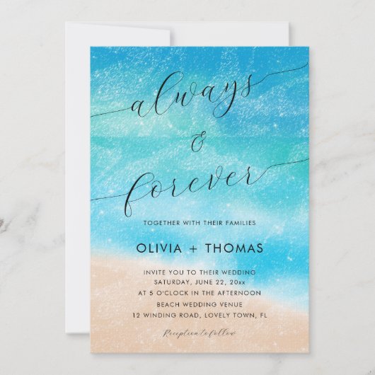 砂モダン波ビーチ常時結婚の 招待状 (正面)