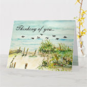 砂丘およびカモメの外銀行ノースカロライナ カード (黄色い花)