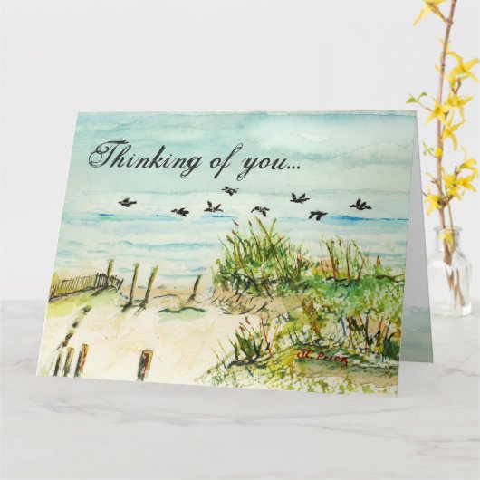 砂丘およびカモメの外銀行ノースカロライナ カード (黄色い花)