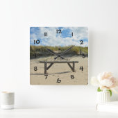 砂丘と木製フェンス –  スクエア壁時計 (ホーム)