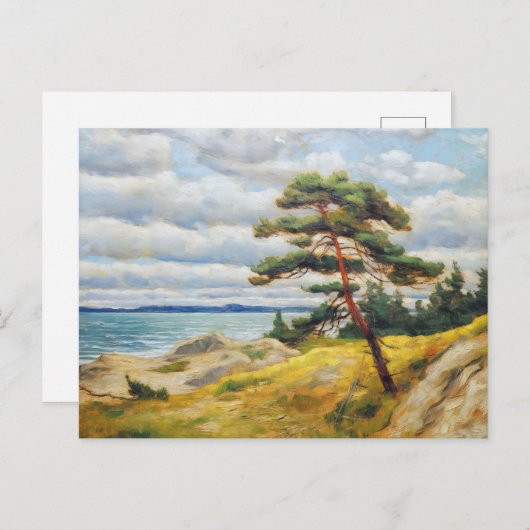 砂丘の上の松の木バルト海。油絵 ポストカード (正面/裏面)