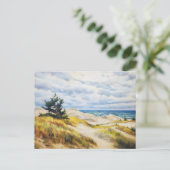 砂丘の上の松の木バルト海。油絵 ポストカード (スタンド正面)