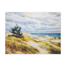 砂丘の上の松の木バルト海。油絵