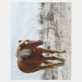 砂丘の野生の馬 フリースブランケット