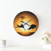 砂丘クレーン鳥野生動物動物の壁時計 ラージ壁時計 (ホーム)