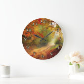 砂利道を覆う紅葉および木 ラージ壁時計 (ホーム)