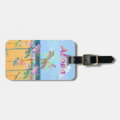 砂地の熱帯ビーチの水彩ヤシの木 ラゲッジタグ (正面横)