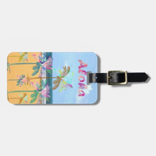 砂地の熱帯ビーチの水彩ヤシの木 ラゲッジタグ (正面横)