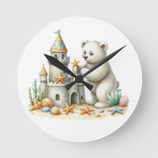 砂城とテディベア ラウンド壁時計 (正面)