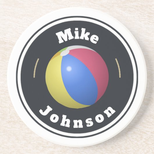 砂岩コースター – カスタムビーチボール(名前を追加) コースター (正面)