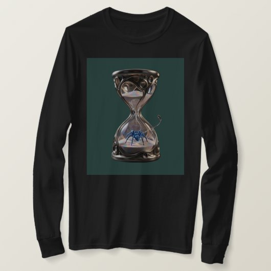 砂時計のデザインが入った黒のロングスリーブTシャツ Tシャツ (デザイン正面)